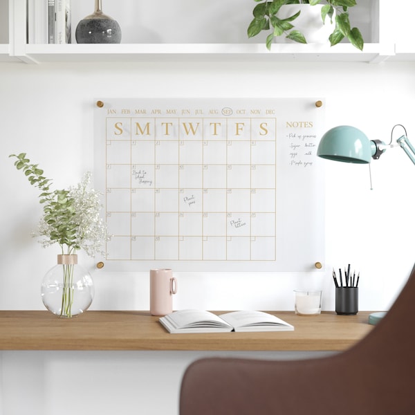 Martha Stewart Grayson Acrylic Wall Calendar w/Notes w/Dry Erase Marker and Mntng Hrdwr, 24in. x 18in., w/Gld Prnt BR-AC-4560-GD-CLRGLD-MS - main